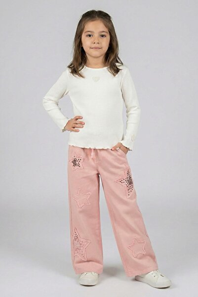 Dmb Girl Child 4-9 Years Old Sequin Star Embroidered Wide Leg Pants Powder