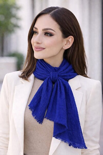 Hayalet Bamboo & Cotton Shawl – Natural Texture, Iron-Free Elegance - Saks Blue