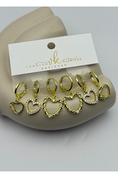BİJU YILMAZ Vip Gold Stone Heart Dangle Earrings Set of 6 - 26Vipkp59