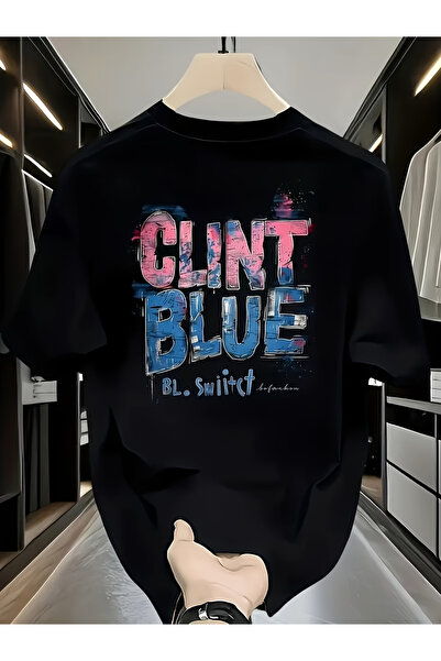 ELAN WEAR Bule Printed Oversize Women'S/Men's Unisex White Tshirt