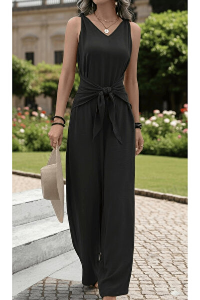 KİM Kİ O Women's Shoulder-Tie Comfortable Cut Loose Jumpsuit