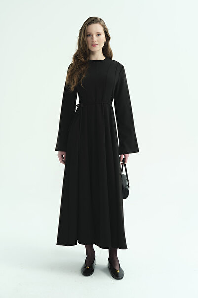 Hooopstore Eva Cut Waist Detail Black Dress