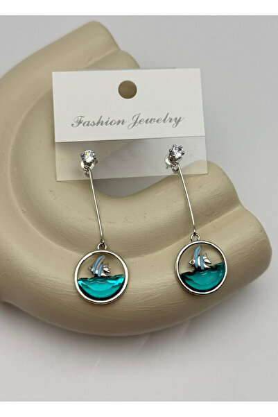 BİJU YILMAZ Vip Silver Stone Sea Themed Earrings - 26Vipkp25