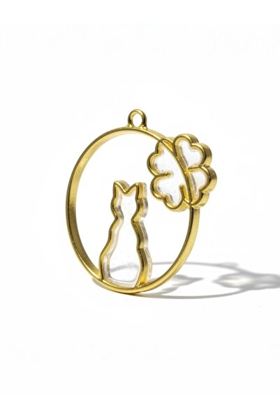 stonechem 3,5 cm Gold Zamak Kolye Ucu Daire Kedi-Yonca 5 Adet Epoksi ve Takı ...