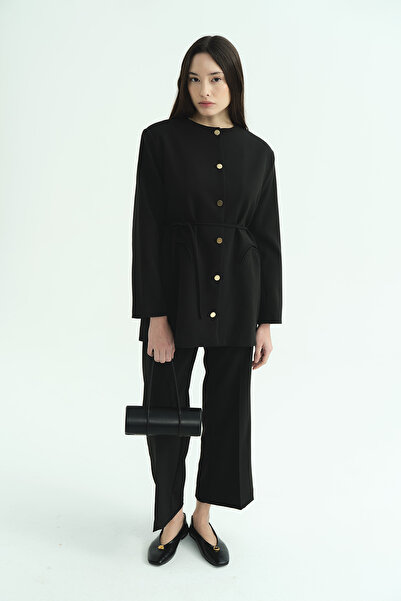 Hooopstore Set pantaloni negri cu detalii nasturi aurii