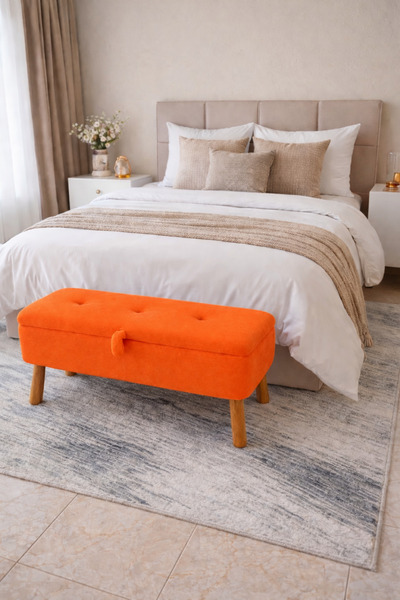 BEYLERBEYİ Yatak önü Sandıklı puf,ve giyinme odası,puf Bench,neon turuncu pel...