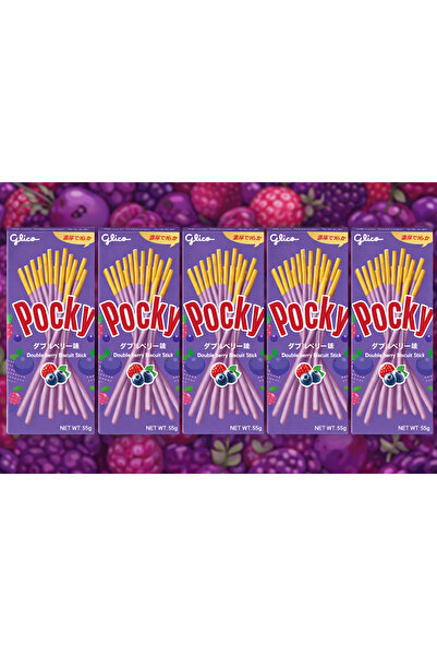 Glico Economy Pack 5x Pocky Double Berry Glico, Glazed Biscuits with Blueberr...
