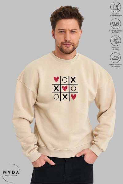 Nyda Collections Unisex Tic Tac Toe Printed Crew Neck Hoodless Oversized 100%...