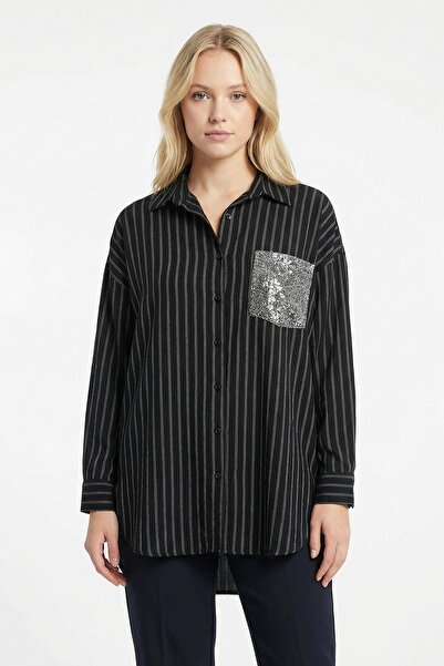 Rays 4675A Pocket Sequined Shirt Black