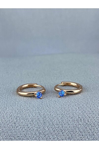 My Story Soluk Mavi Tek Taş Huggie Halka Rose Küpe