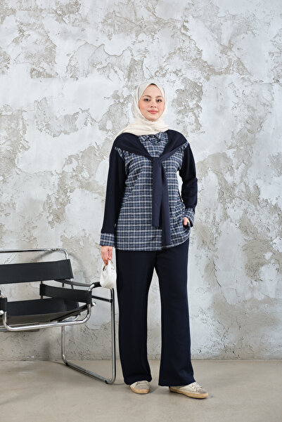 LOCCO Women's Plaid Pattern Two-Piece Suit Blue