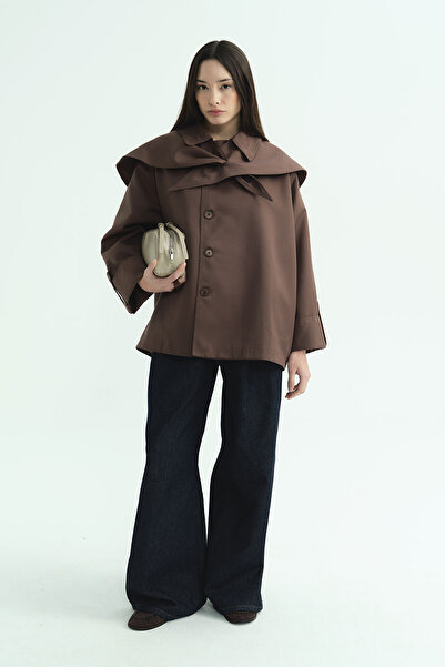 Hooopstore Shawl Collar Detailed Chocolate Trench Coat