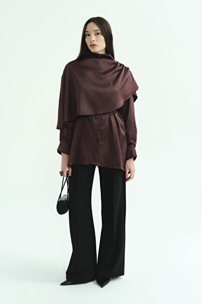 Hooopstore Cape Detailed Burgundy Shirt