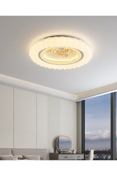 Apliqa Gavin Beyaz Çiçek Desenli Plafonyer Salon Led Avize