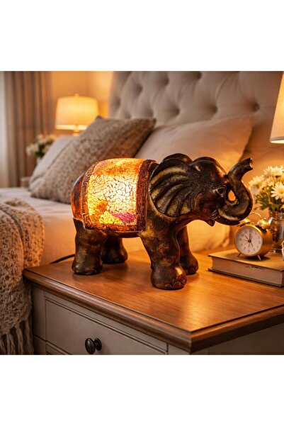 Hd Marketim Mozaik Fil Tasarım Polyester Masa Lambası – Otantik Dekoratif Gec...