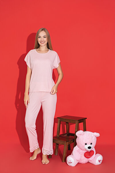 MİSSLALE Set de pijamale de damă cu mânecă scurtă din viscon, cu detalii din ...