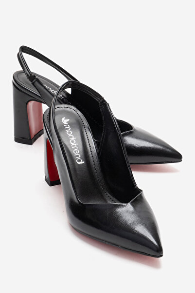 CCWAY AYAKKABI Women's Mirrored Open-Back Heeled Shoes Black Wrinkled