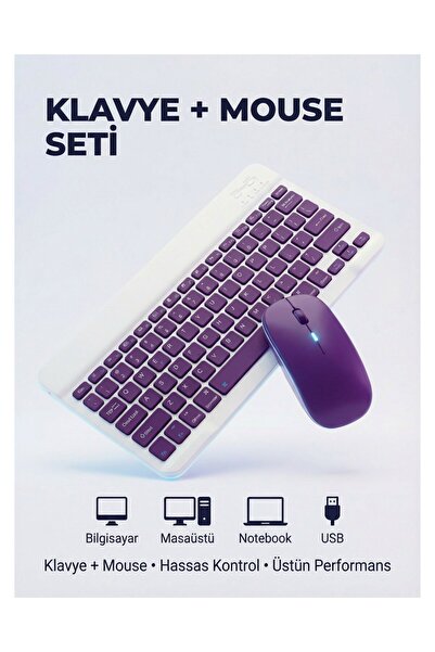 MOBİL GO Kablosuz Bluetooth Klavye Ve Mouse Seti Şarjlı Klavye ve Fare Kombin...