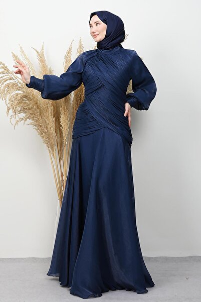 GİYZAMİLA Aya Yoryo Evening Dress Navy Blue