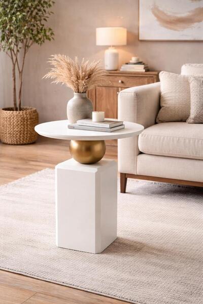 Gold Design OBLİX , krem-gold kombini tekli yan sehpa zigon tamamı mobilya , ...