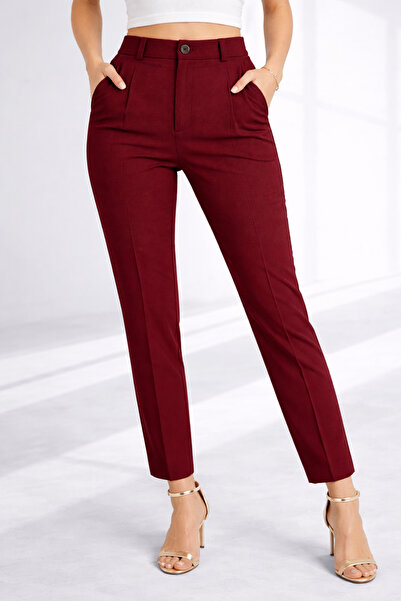 mezozoik Women's High Waist Narrow Leg Fit Palazzo Ankle Length Trousers