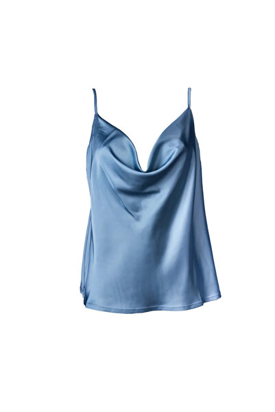 Noblesse Oblige Simple silk top Luna blue Pal, S,