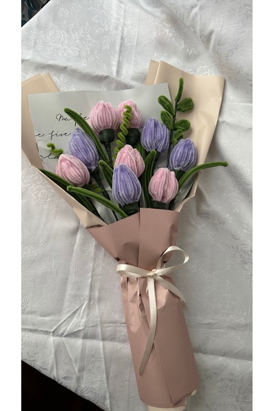 Çiçek Atölyesi El Yapımı Şönil Lale Çiçek Buketi – Solmayan Sevgililer Günü’n...