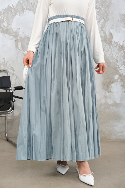 LOCCO Women's Elastic Waist Crinkle Detail Skirt Baby Blue