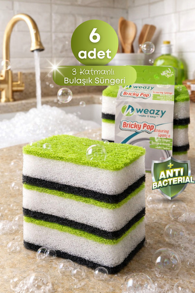 grimorlife 6 Pieces of 3-Layer Dish Sponge – Powerful Cleaning, Non-Scratch S...