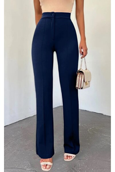 Blax Γυναικείο παντελόνι Palazzo με ψηλή μέση και φαρδιά μπατζάκια - σκούρο μ...