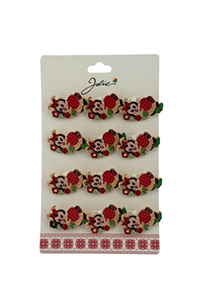 JOLIE Set de 12 broșe Mărțișor pentru copii, Jolie, Buburuză pe Flori, Roșu