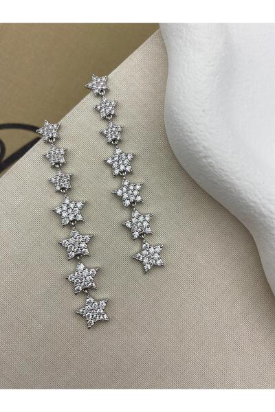 Hedef Bijuteri Silver Color Dangle Seven Star Zircon Stone Earrings
