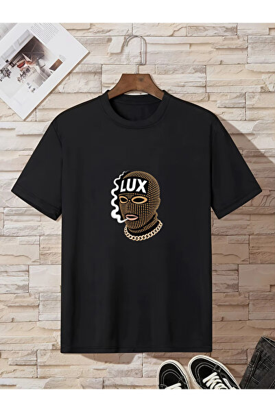 LELVANİ Ανδρικό μπλουζάκι με στάμπα LUX σε μαύρο χρώμα