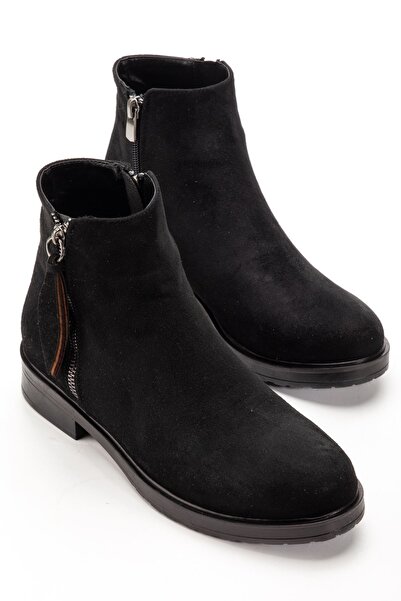 Zerenyus Exi̇n-165-205 Premium Black Suede Leaf Patterned Zippered Daily Wome...