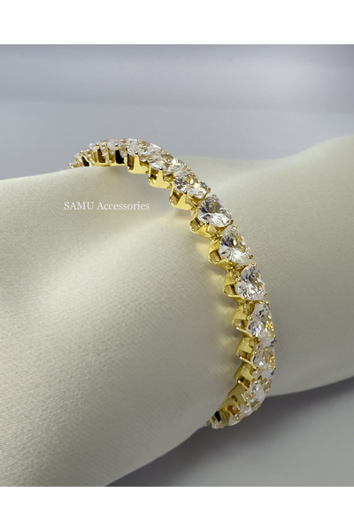 Samu Accessories سوار من الفولاذ المرن مرصع بالأحجار على شكل قلب - جولدن هارت...