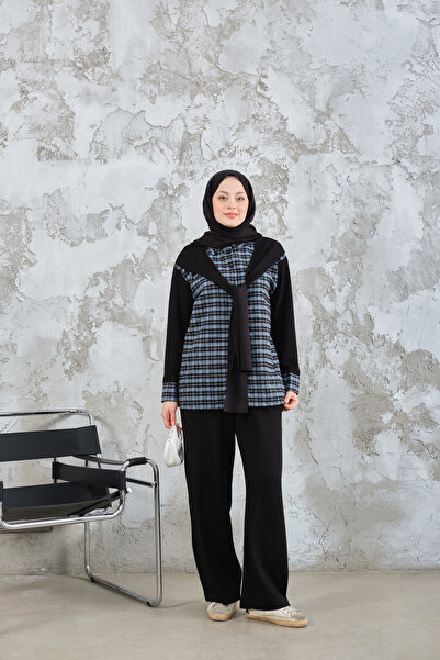 LOCCO Women's Plaid Pattern Two-Piece Suit Light Blue