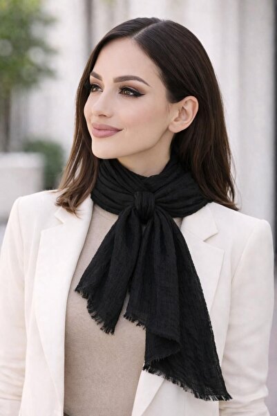 Hayalet Bamboo & Cotton Shawl – Natural Texture, Iron-Free Elegance - Black