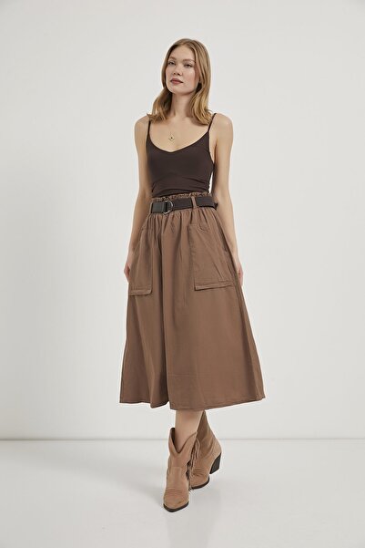 Arma Life Armalife 4450 bow belted pocket detail gabardine midi women's skirt