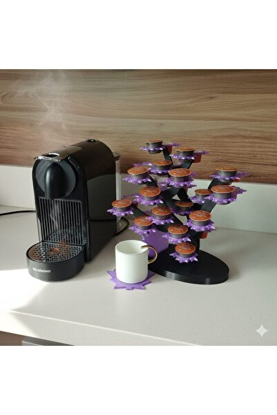 Mottopi حامل كبسولات القهوة المزخرف من خشب القيقب و2 قطعة من قواعد الأكواب، م...