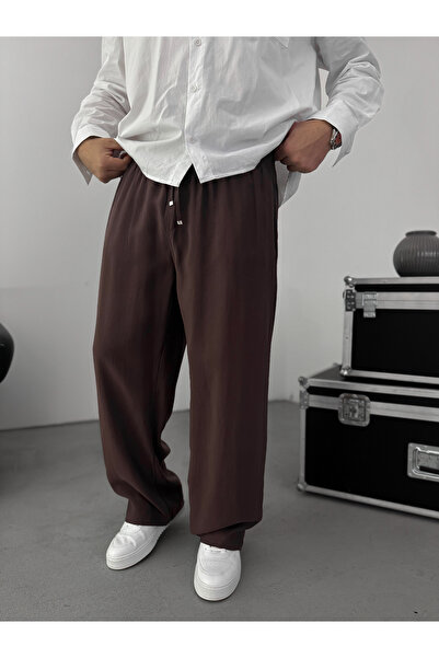 BYBASICMAN Brown Tencel Fabric Slim Baggy Trousers Ke-1200