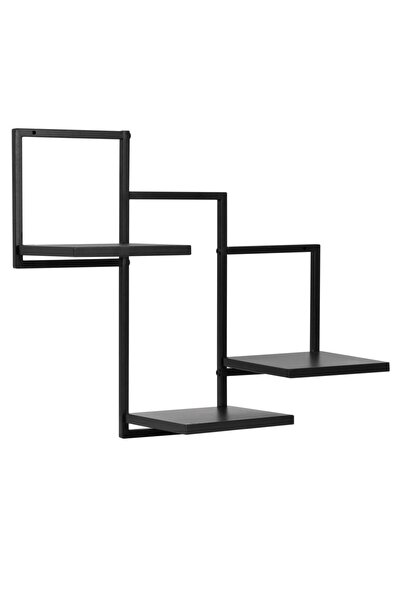 SERSIMO Raft de perete cu 3 rafturi din MDF și cadru metalic, 58x21x50 cm, negru