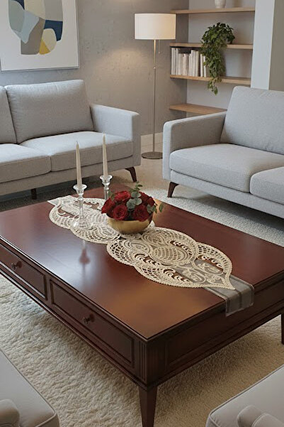 Çt Çeyizci Tekstil French Lace Detailed Single Runner, Table Top Runner, Tabl...