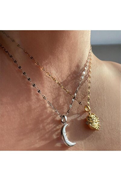 ELZEMORA Ay Ve Güneş Çelik Çift Kolyesi