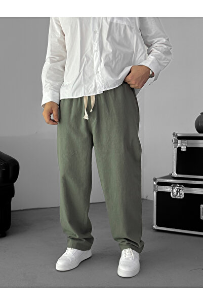 BYBASICMAN Хаки панталони от памучен лен G-5790