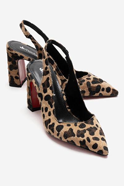 CCWAY AYAKKABI Women's Mirrored Open-Back Heeled Shoes Leopard