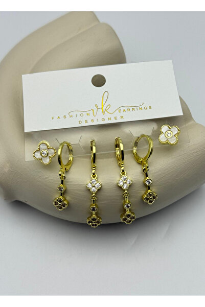 BİJU YILMAZ أقراط في آي بي جولد ستون ستاون كلوفر الذهبية المكونة من 6 قطع - 2...