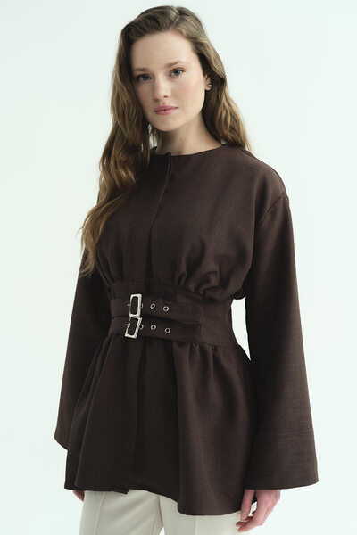 Hooopstore Τουνίκ σε άγχρωμο καφέ με διπλή πόρπη