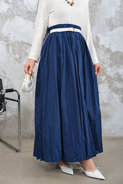 LOCCO Women's Elastic Waist Crinkle Detail Skirt Saks Blue