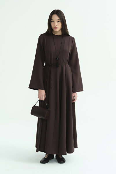 Hooopstore A-Line Cut Waist Detail Coffee Dress