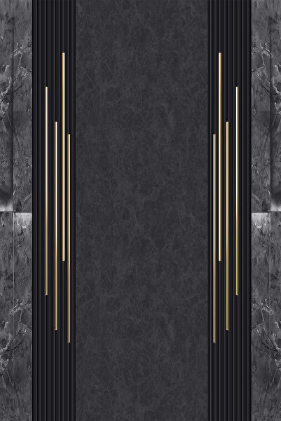 MİRAZAWALL Siyah Mermer Desenli Modern Işık Efektli Çizgili Tek Parça Duvar K...